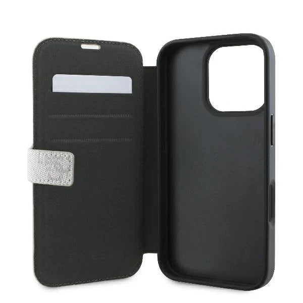 GUESS Book Case für iPhone 16 Pro Max – Rosa mit Magnetverschluss & Metall-Logo