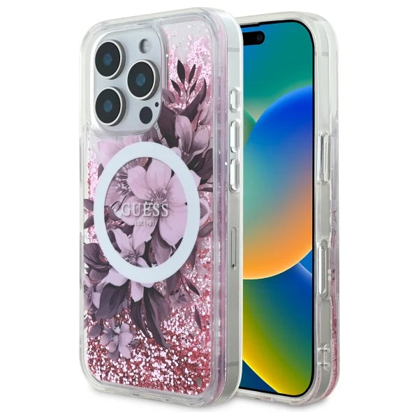 GUESS Floral Glitter Hülle für iPhone 16 Pro – Funkelnd. Feminine. Funktional