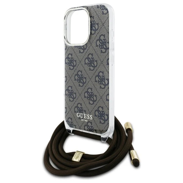 GUESS Crossbody Handyhülle für iPhone 16 Pro Max – Schwarz/Grau mit Logo-Print & Trageband
