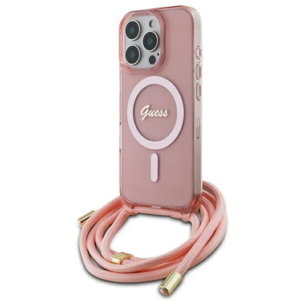 GUESS Crossbody Hülle Rosé für iPhone 16 Pro – Stylisch, smart & immer griffbereit