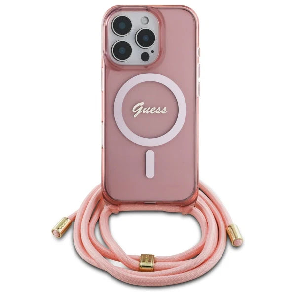 GUESS Crossbody Hülle Rosé für iPhone 16 Pro – Stylisch, smart & immer griffbereit