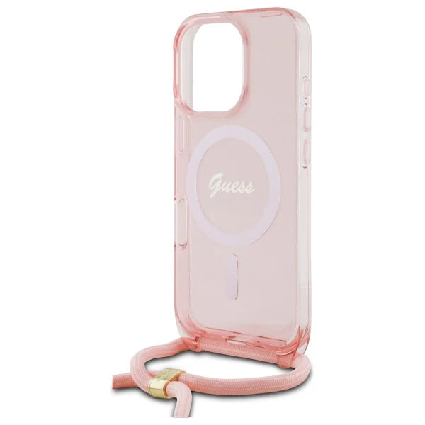 GUESS Crossbody Hülle Rosé für iPhone 16 Pro – Stylisch, smart & immer griffbereit