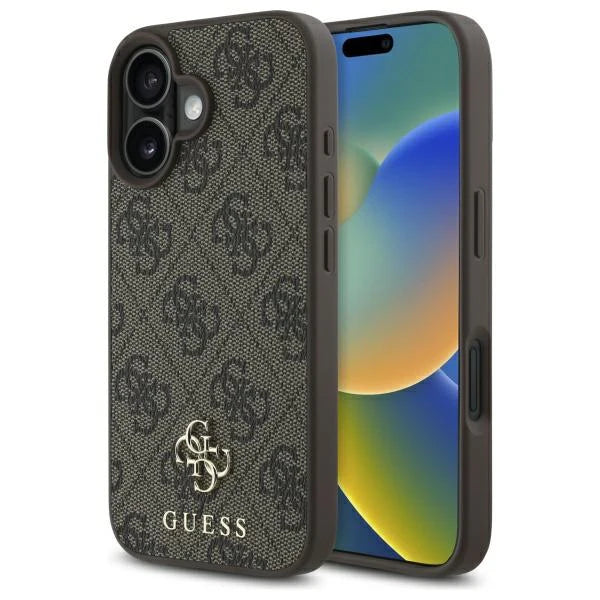 GUESS 4G Jacquard Schutzhülle – iPhone 16 Case mit Logo-Muster & Gold-Emblem