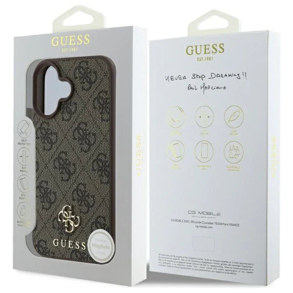 GUESS 4G Jacquard Schutzhülle – iPhone 16 Case mit Logo-Muster & Gold-Emblem
