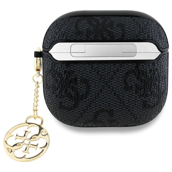 GUESS AirPods 4 Hülle – Schwarz & Gold | Luxuriöses Case mit Anhänger
