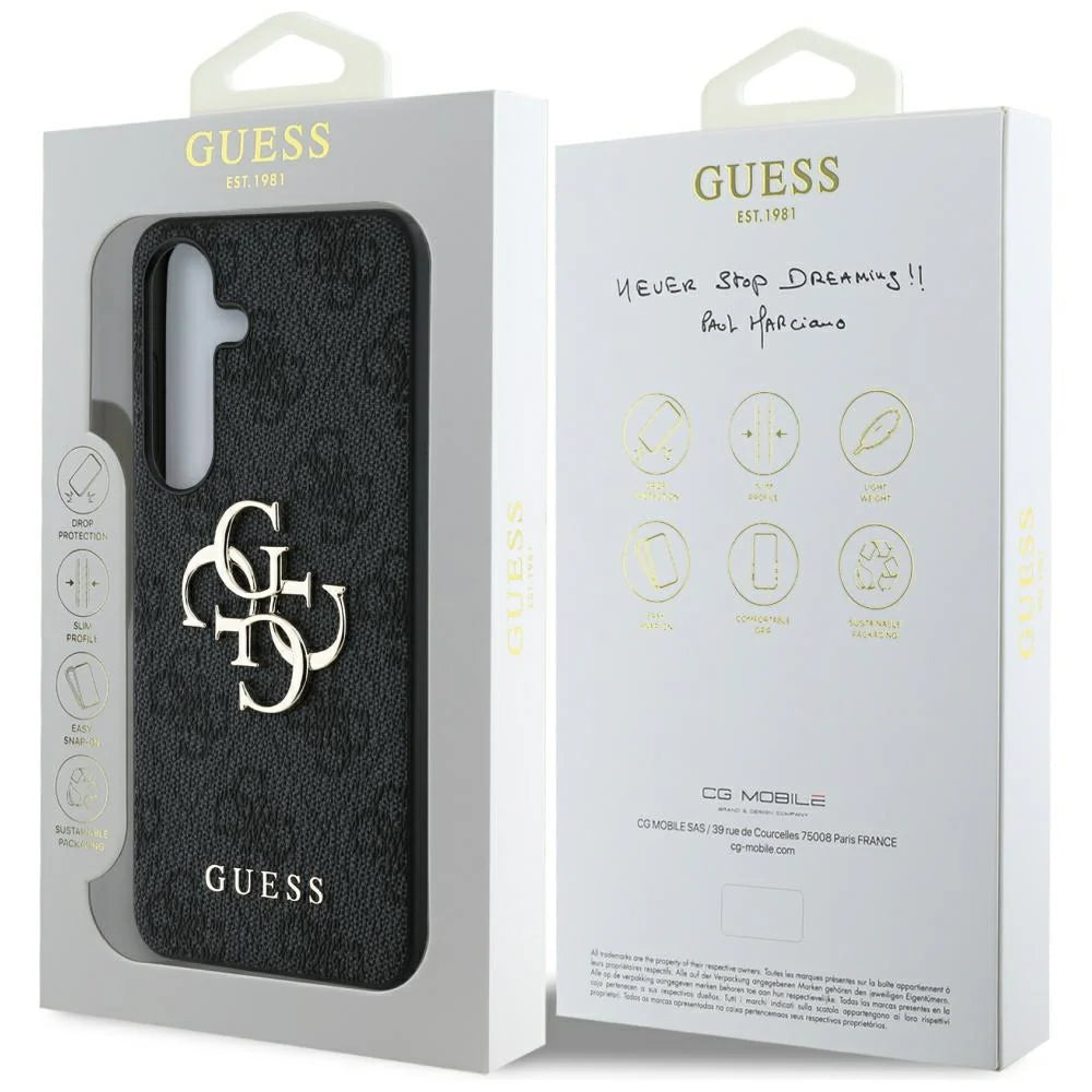 Guess 4G Logo Hardcase für Samsung Galaxy S25 – Schwarz/Gold