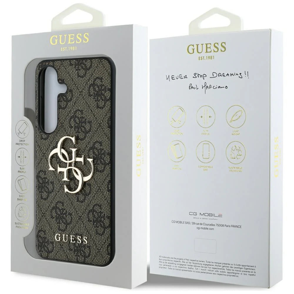 Guess 4G Logo Hardcase für Samsung Galaxy S25 – Braun/Gold
