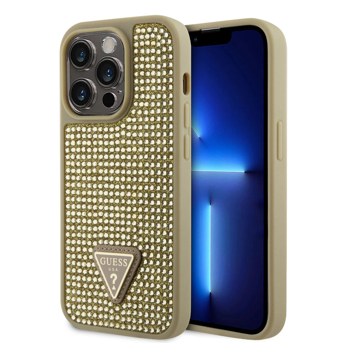 GUESS Glitter Hülle mit Logo – für iPhone 16 (Gold)