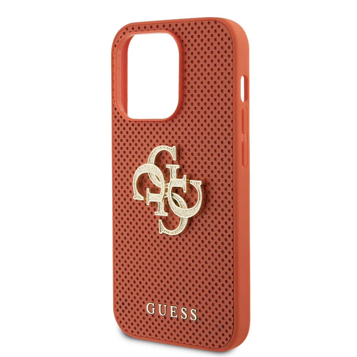 Guess Perforated Case Hülle für iPhone 15 Pro Max – Orange/Gold 4G Logo