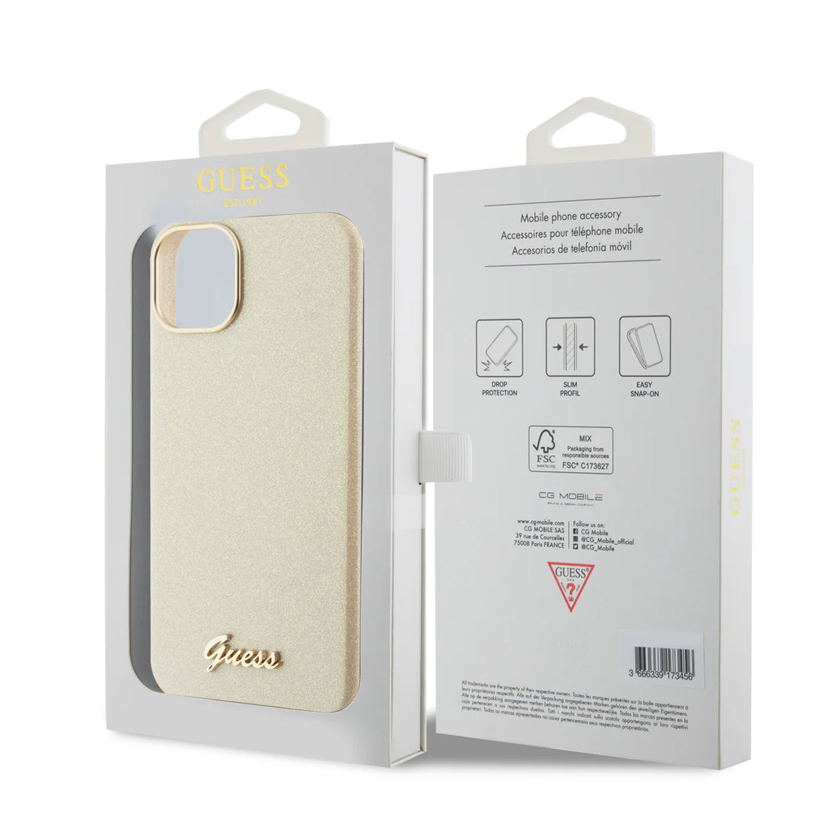 Guess Glitter Case Hülle für iPhone 15 Pro Max – Gold