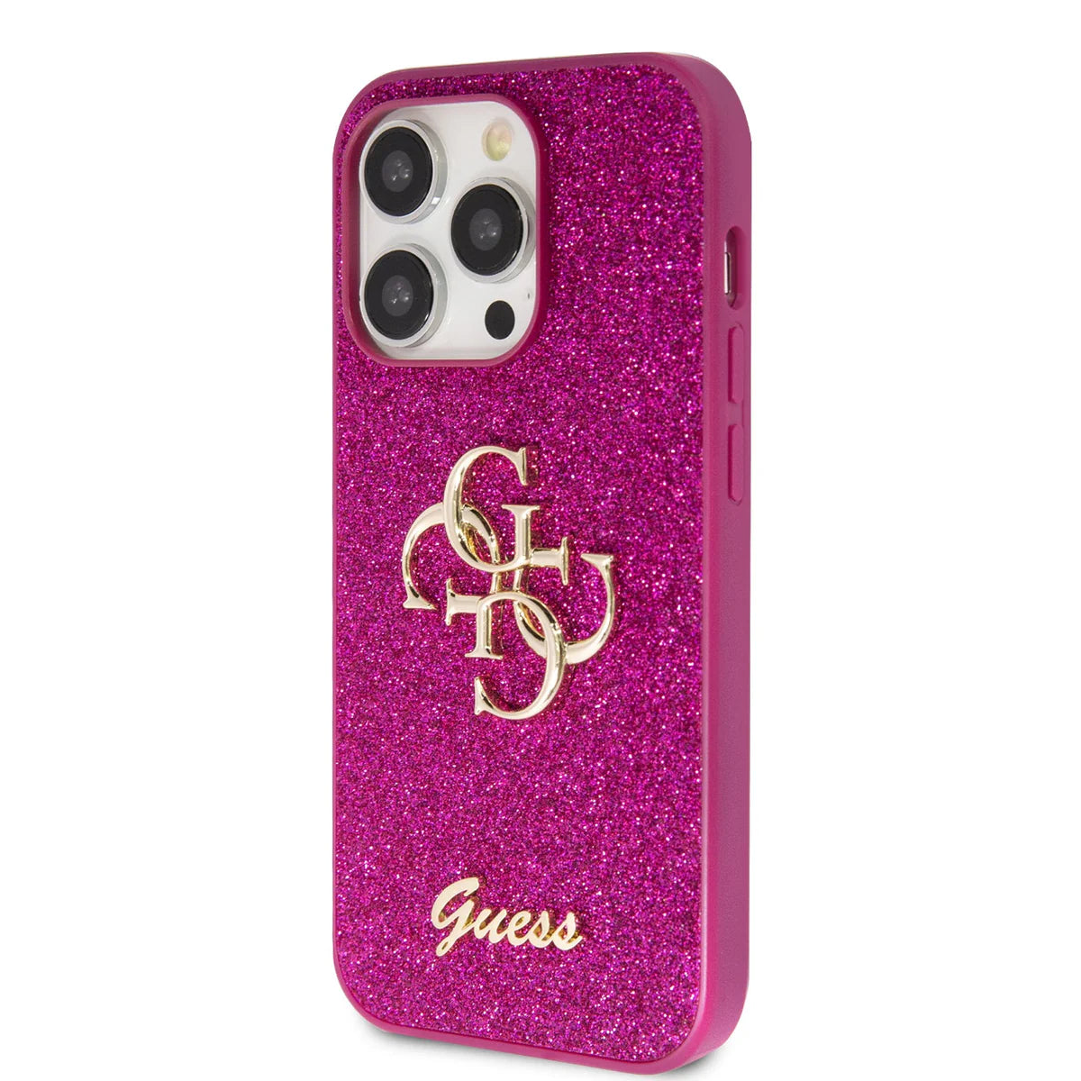 Guess Glitter 4G Logo Hülle für iPhone 15 Pro Max – Pink