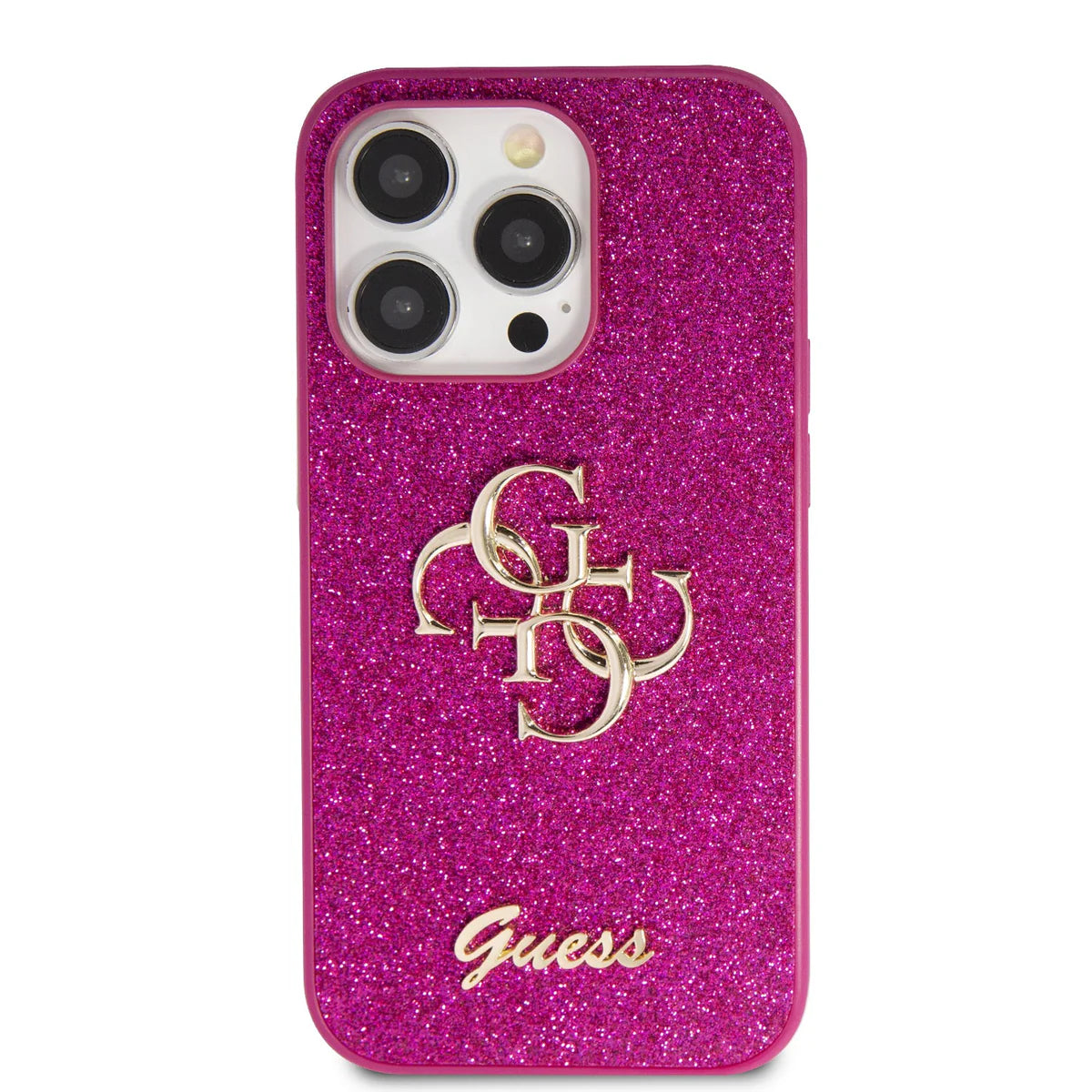 Guess Glitter 4G Logo Hülle für iPhone 15 Pro Max – Pink