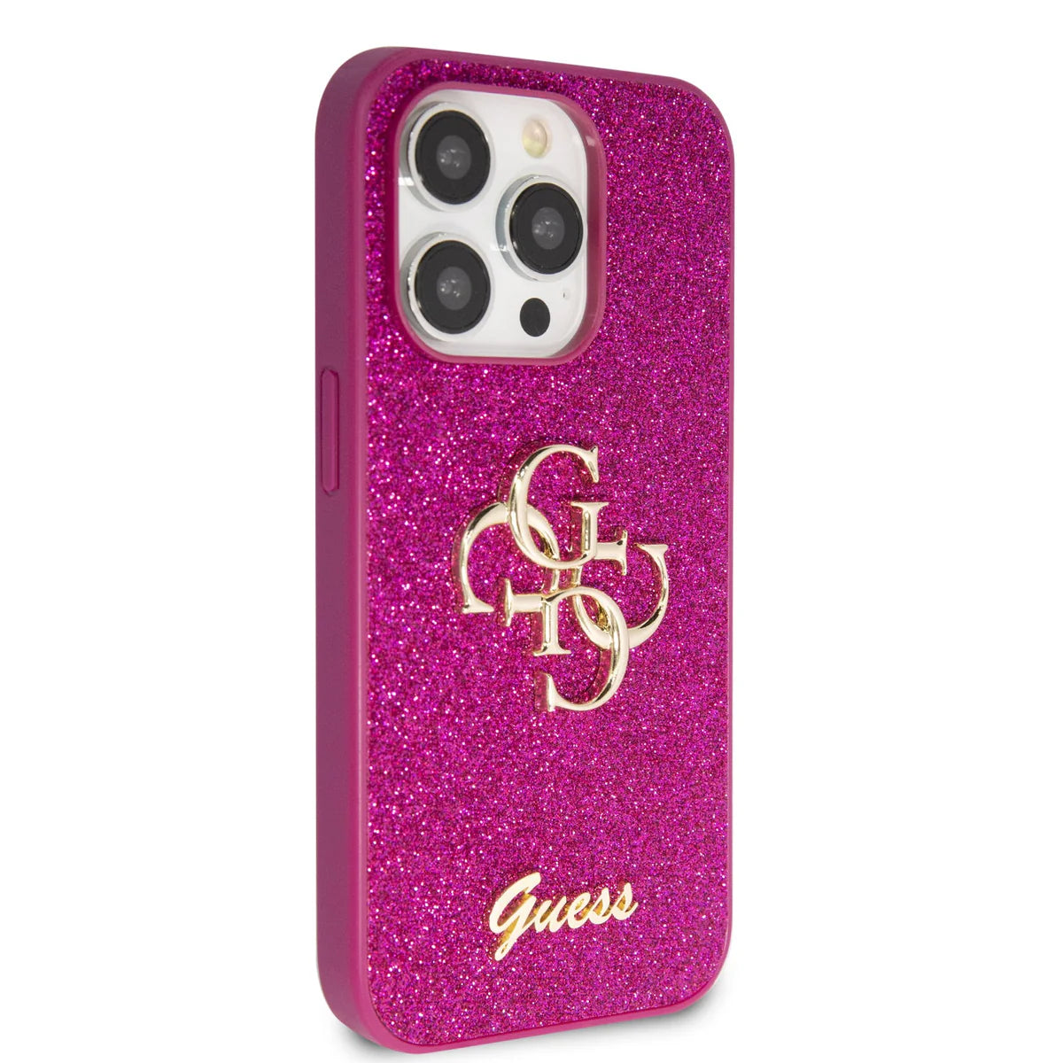 Guess Glitter 4G Logo Hülle für iPhone 15 Pro Max – Pink