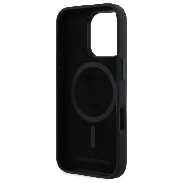 Karl Lagerfeld Silikonhülle Logo Tone Schwarz für iPhone 16 Pro Max