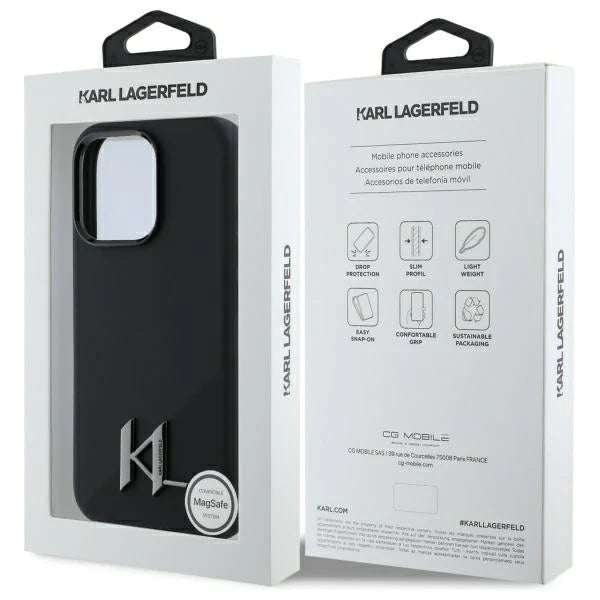 Karl Lagerfeld Silikonhülle Logo Tone Schwarz für iPhone 16 Pro Max