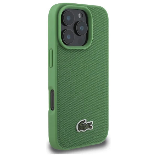 Lacoste Hülle für iPhone 16 Pro – Signature Look in Grün mit MagSafe