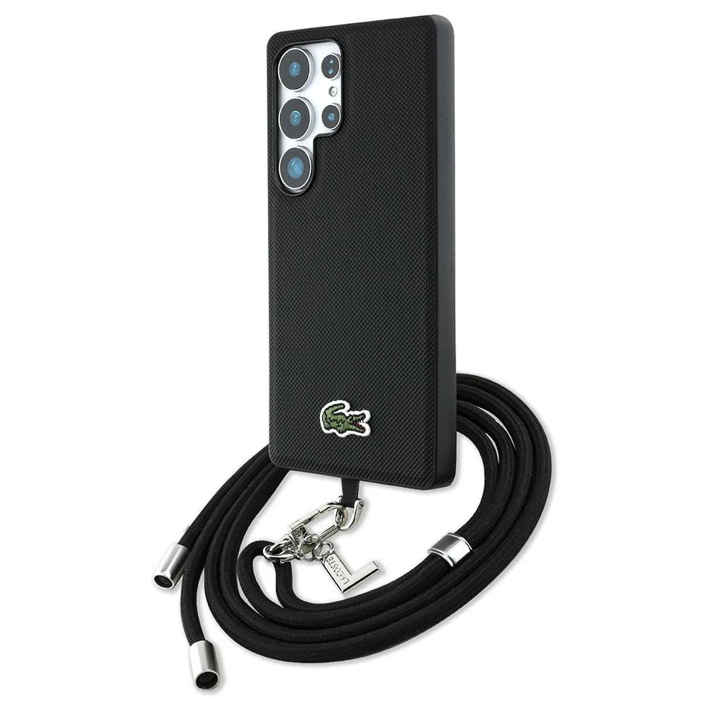 Lacoste Crossbody Case für Samsung Galaxy S25 Ultra – Schwarz | Hardcase mit Umhängeband