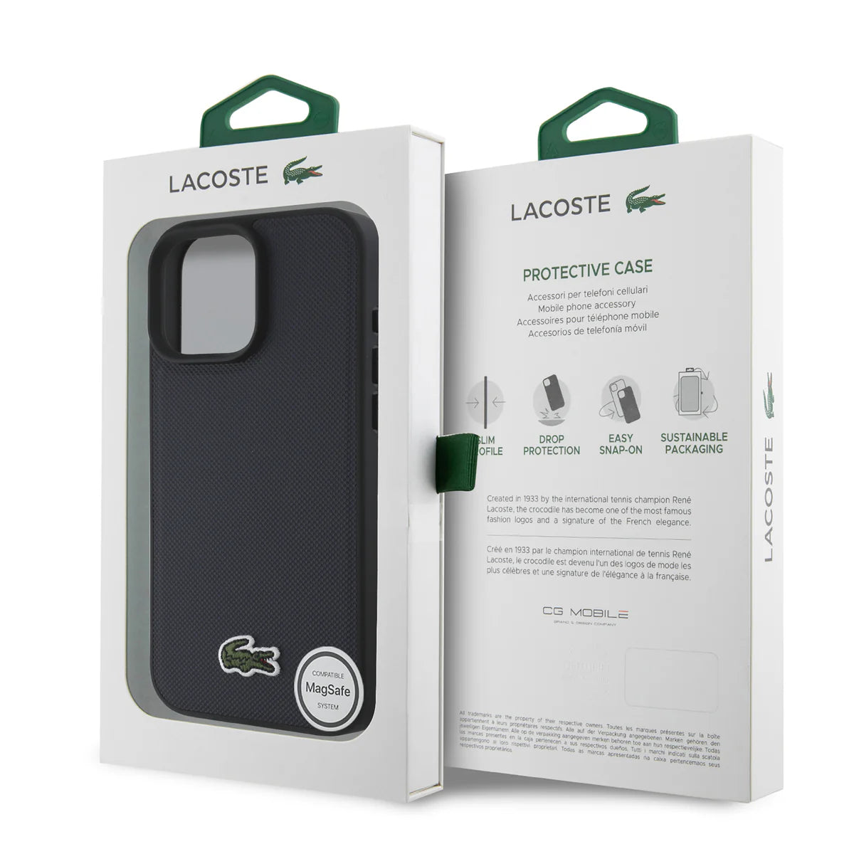 Lacoste Schutzhülle mit MagSafe für iPhone 16 Pro – Schwarz
