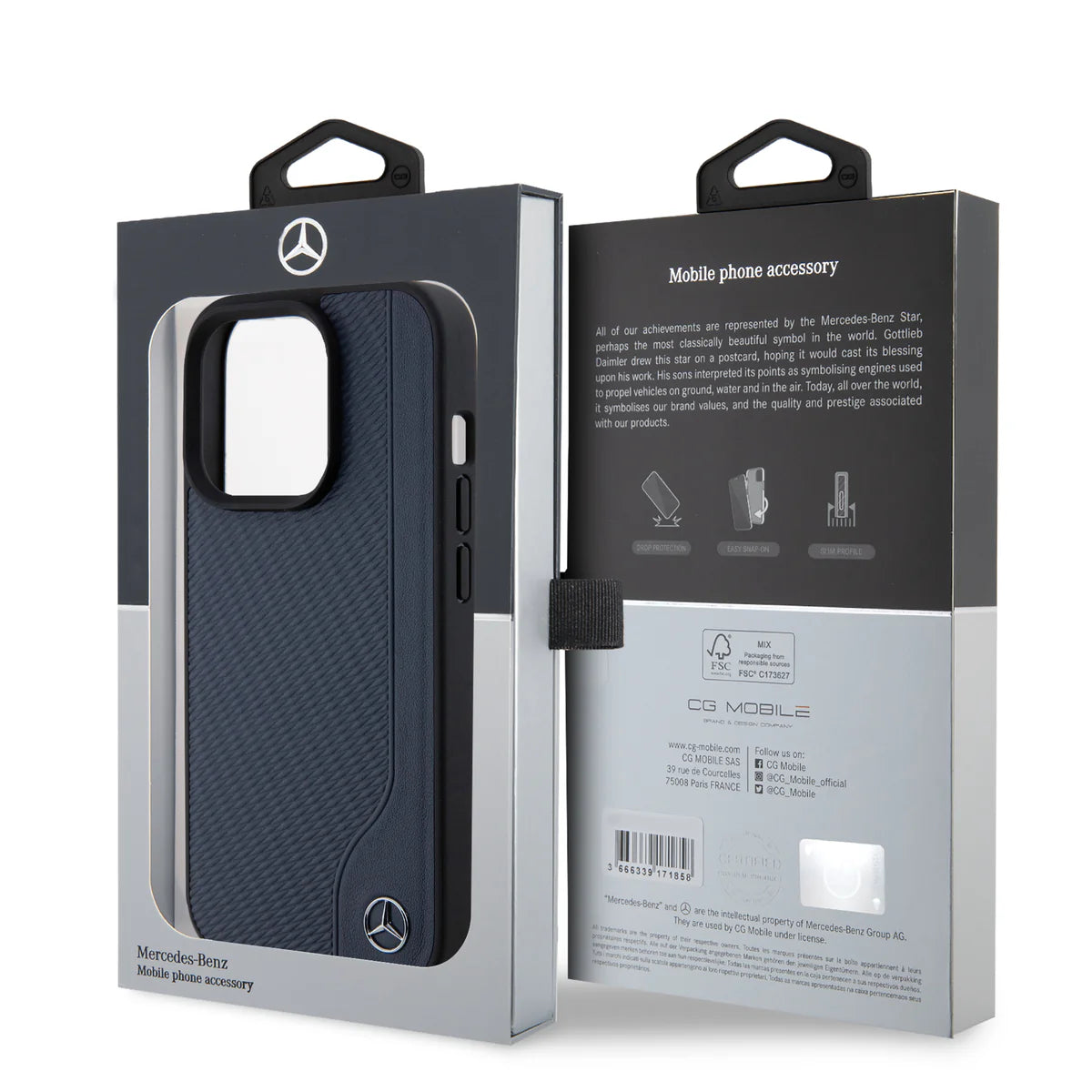 Mercedes-Benz Hardcase Hülle Carbon Design für iPhone 15 Pro Max – Blau