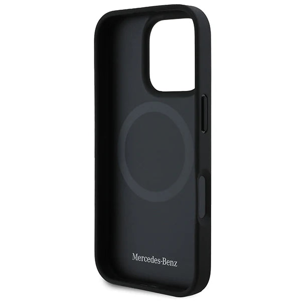 Mercedes-Benz MagSafe Hülle für iPhone 16 Pro – Schwarz mit blauem Zierstreifen