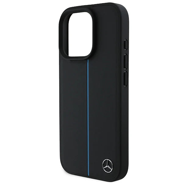 Mercedes-Benz MagSafe Hülle für iPhone 16 Pro – Schwarz mit blauem Zierstreifen
