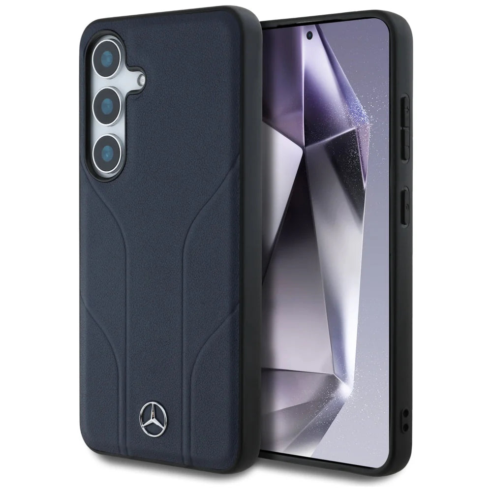 Mercedes-Benz Leather Look Case für Samsung Galaxy S25 – Navy Blau