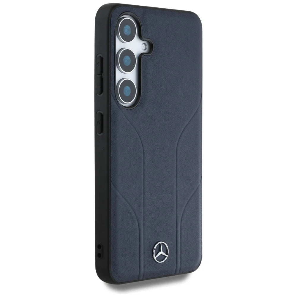 Mercedes-Benz Leather Look Case für Samsung Galaxy S25 – Navy Blau