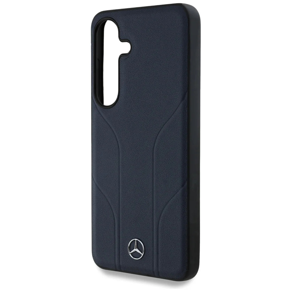 Mercedes-Benz Leather Look Case für Samsung Galaxy S25 – Navy Blau