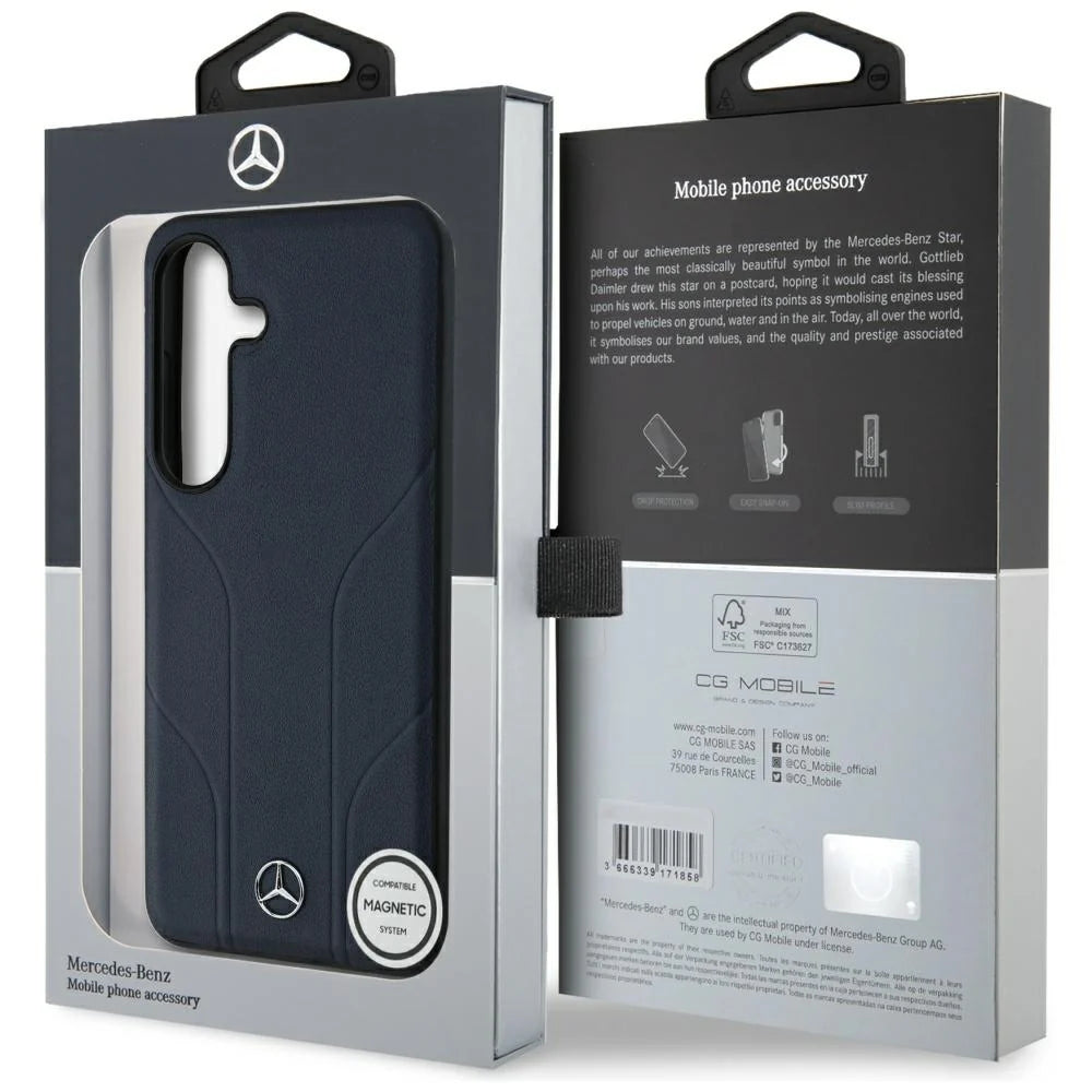 Mercedes-Benz Leather Look Case für Samsung Galaxy S25 – Navy Blau
