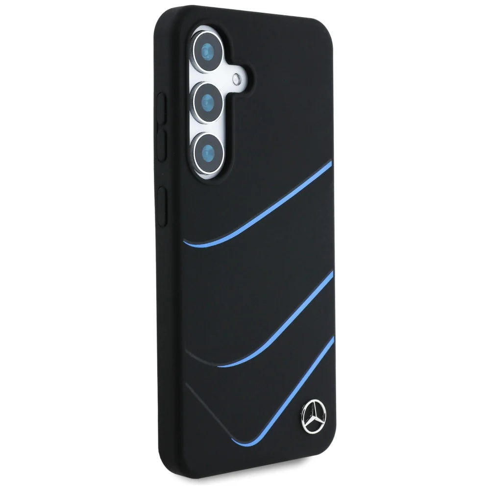 Mercedes-Benz Silicone Backcover für Samsung Galaxy S25 – Schwarz/Blau