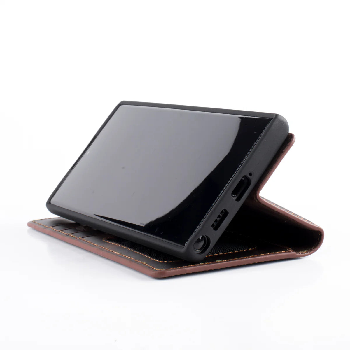 Wachikopa Echtleder Wallet Case für Samsung Galaxy S25+ – Handgefertigt, Braun