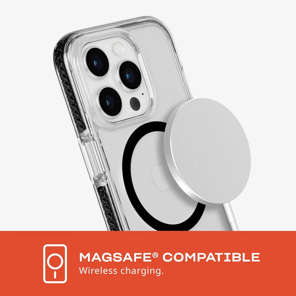 Tech21 Evo Clear MagSafe Hülle für iPhone 15 Pro Max – Transparent, FlexShock™ Schutz, UV-beständig