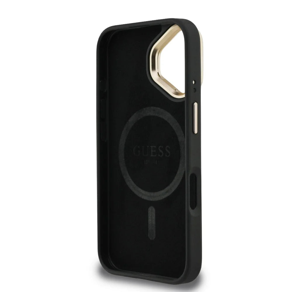 Guess 4G Ring Case für iPhone 16 – Schwarz/Gold