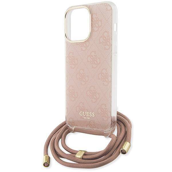 Guess Crossbody Hülle für iPhone 15 Pro Max – 4G Print, Rosa mit Umhängekordel
