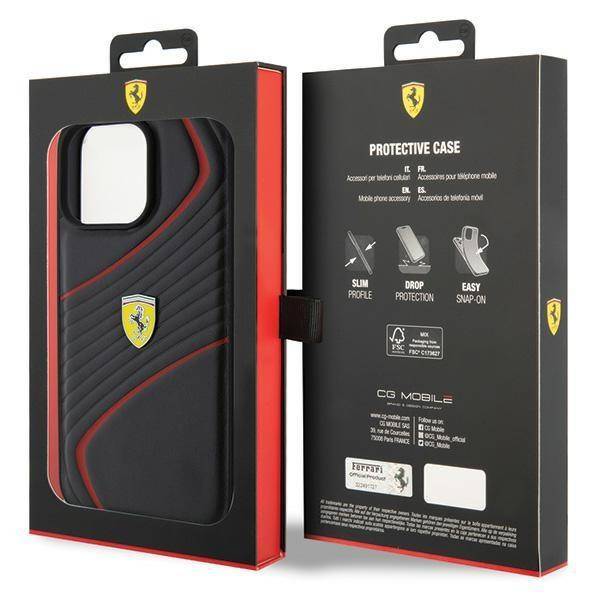 Ferrari Hardcase Twist Metal Logo für iPhone 15 Pro Max – Schwarz/Rot