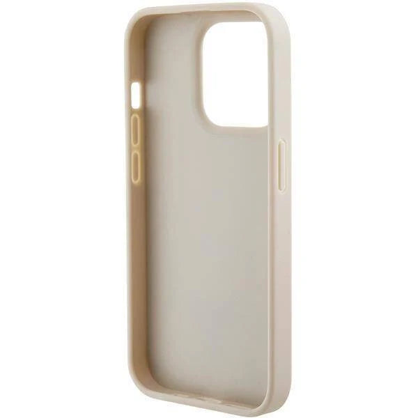 Guess Croco Hardcase Hülle für iPhone 15 Pro Max – Creme/Gold, Triangle Logo