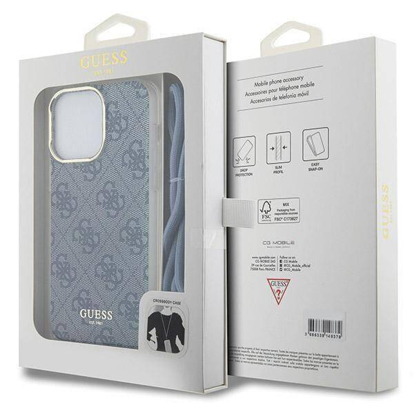 Guess 4G Crossbody Hülle mit Kordel für iPhone 15 Pro Max – Blau