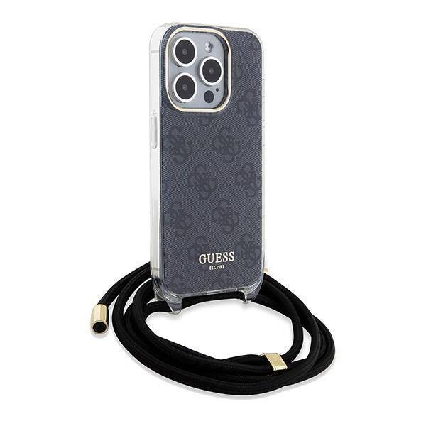 Guess 4G Crossbody Hülle mit Kordel für iPhone 15 Pro Max – Schwarz