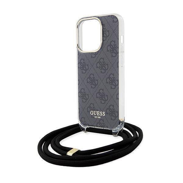 Guess 4G Crossbody Hülle mit Kordel für iPhone 15 Pro Max – Schwarz