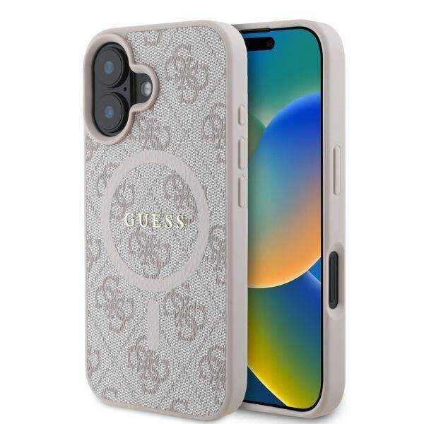 GUESS 4G MagSafe Hülle mit Ring – für iPhone 16 (Beige-Rosé)