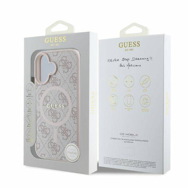GUESS 4G MagSafe Hülle mit Ring – für iPhone 16 (Beige-Rosé)
