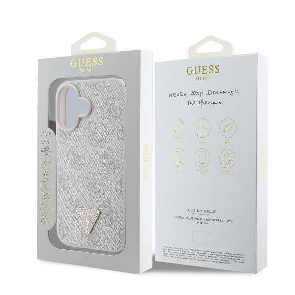 GUESS 4G Triangle Strass Hülle – für iPhone 16 (Rosa)