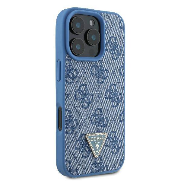 GUESS Crossbody Handyhülle für iPhone 16 Pro Max – Blau im Denim-Look mit Logo & Ketten-Trageriemen