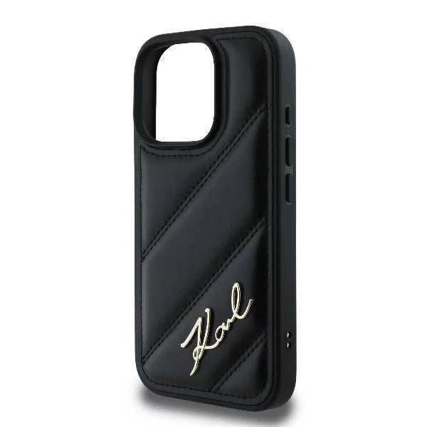 Karl Lagerfeld Signature Hülle für iPhone 16 Pro Max – Schwarz, gesteppt