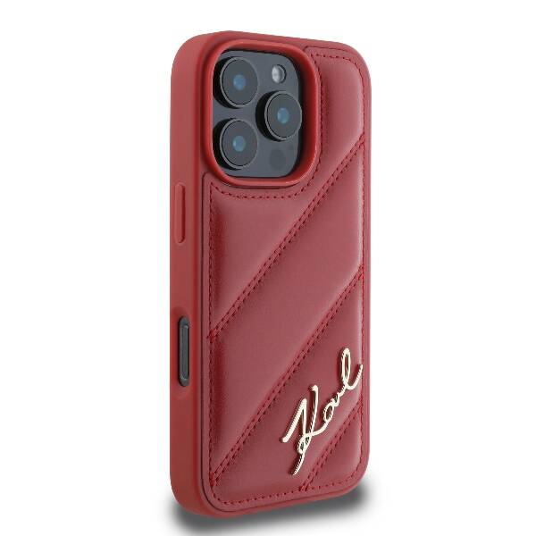 Karl Lagerfeld Quilted Signature Hülle Rot für iPhone 16 Pro Max