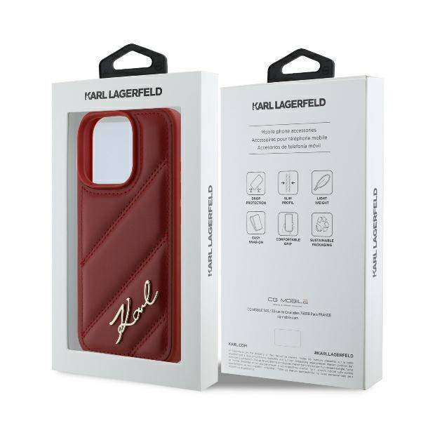 Karl Lagerfeld Quilted Signature Hülle Rot für iPhone 16 Pro Max