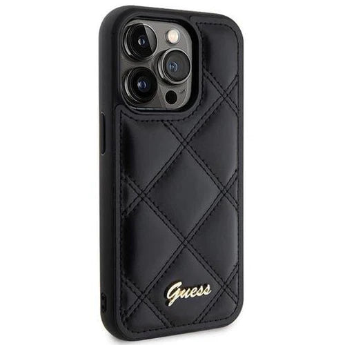 Guess Quilted Metal Logo Hülle für iPhone 15 Pro Max – Schwarz