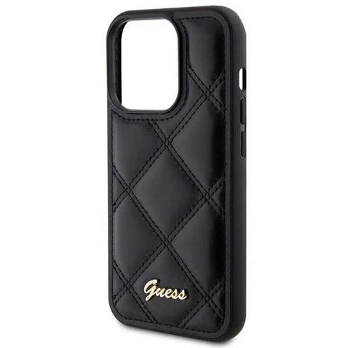 GUESS Quilted Logo Hülle – für iPhone 16 (Schwarz, gesteppt)