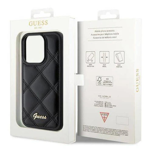 GUESS Quilted Logo Hülle – für iPhone 16 (Schwarz, gesteppt)