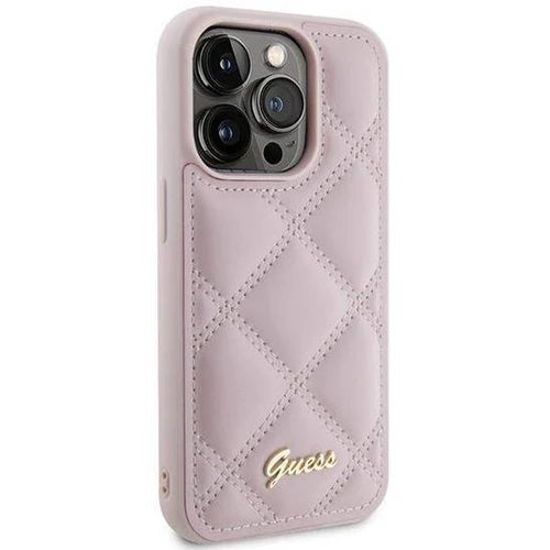Guess Quilted Hülle für iPhone 15 Pro Max – Rosa mit Logo